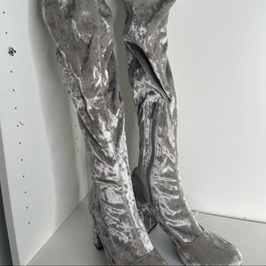 Silver suede boots knee high boots